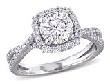 1.45 Carat (ctw) Lab-Created Crossover Halo Moissanite Engagement Ring in 10K White Gold